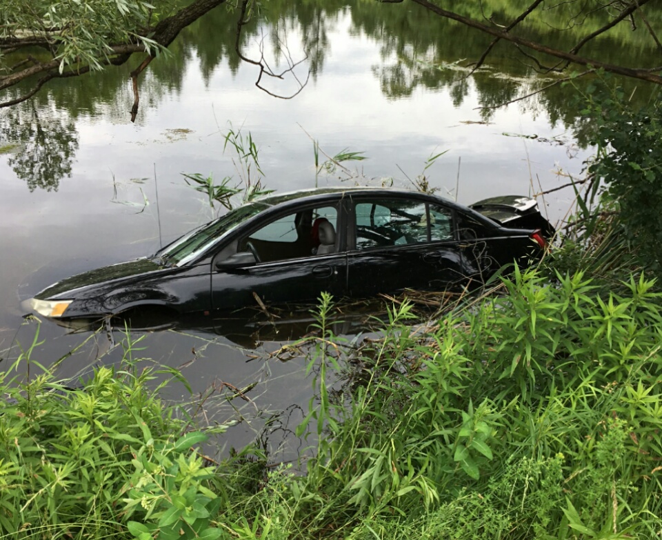 Car in Pond Concession 1 Near Sideroad 25