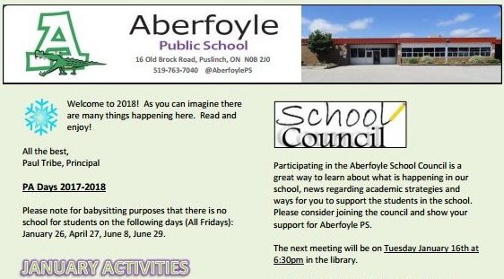 Aberfoyle Public School January Newsletter