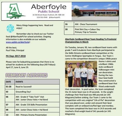 February Aberfoyle PS Newsletter Is Here