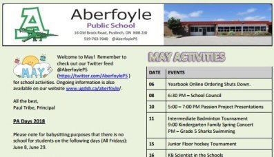 May Aberfoyle Public School Newsletter Now Available