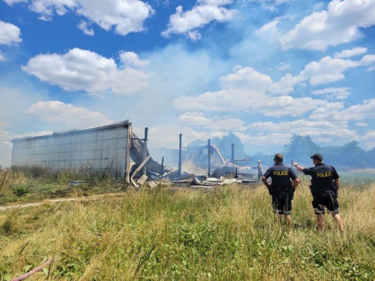 Structure And Grass Fire In Puslinch On Leslie Road